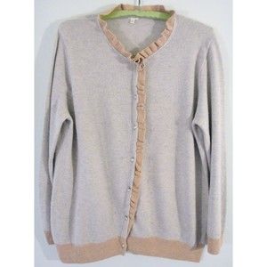 J CREW CASHMERE BLEND CARDIGAN W RHINESTONE BUTTONS, GRAY/BEIGE, SIZE L